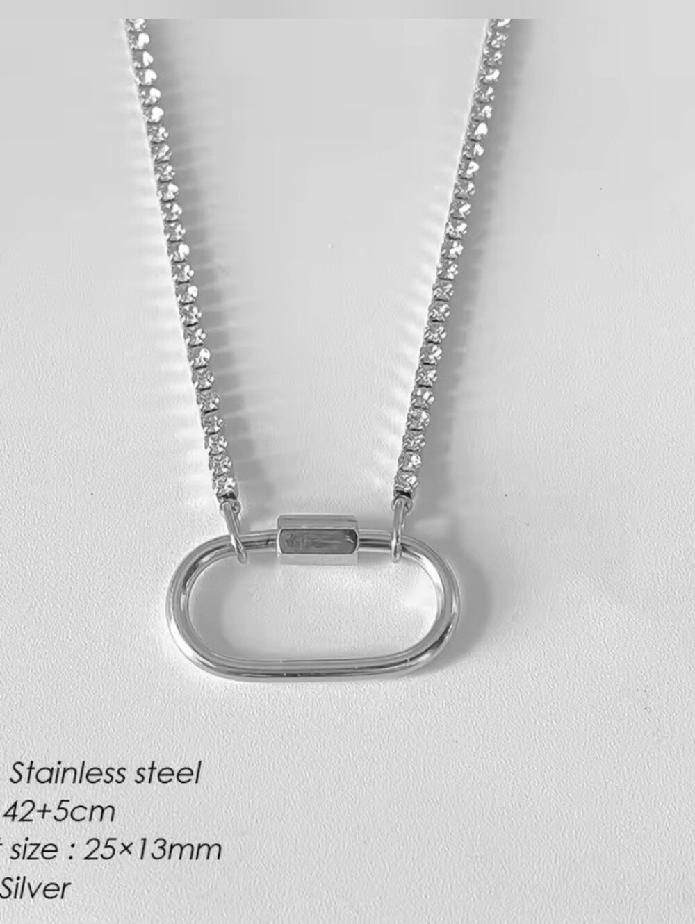 🩶🩶NEW🩶🩶 BEAUTIFUL!! Stainless Steel CZTennis Necklace With Carabiner Pendant